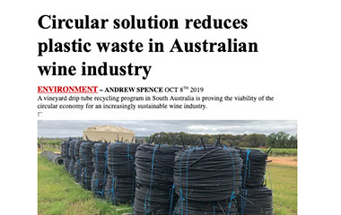 The Lead – Circular solution reduces plastic waste in Australian wine industry – October 2019